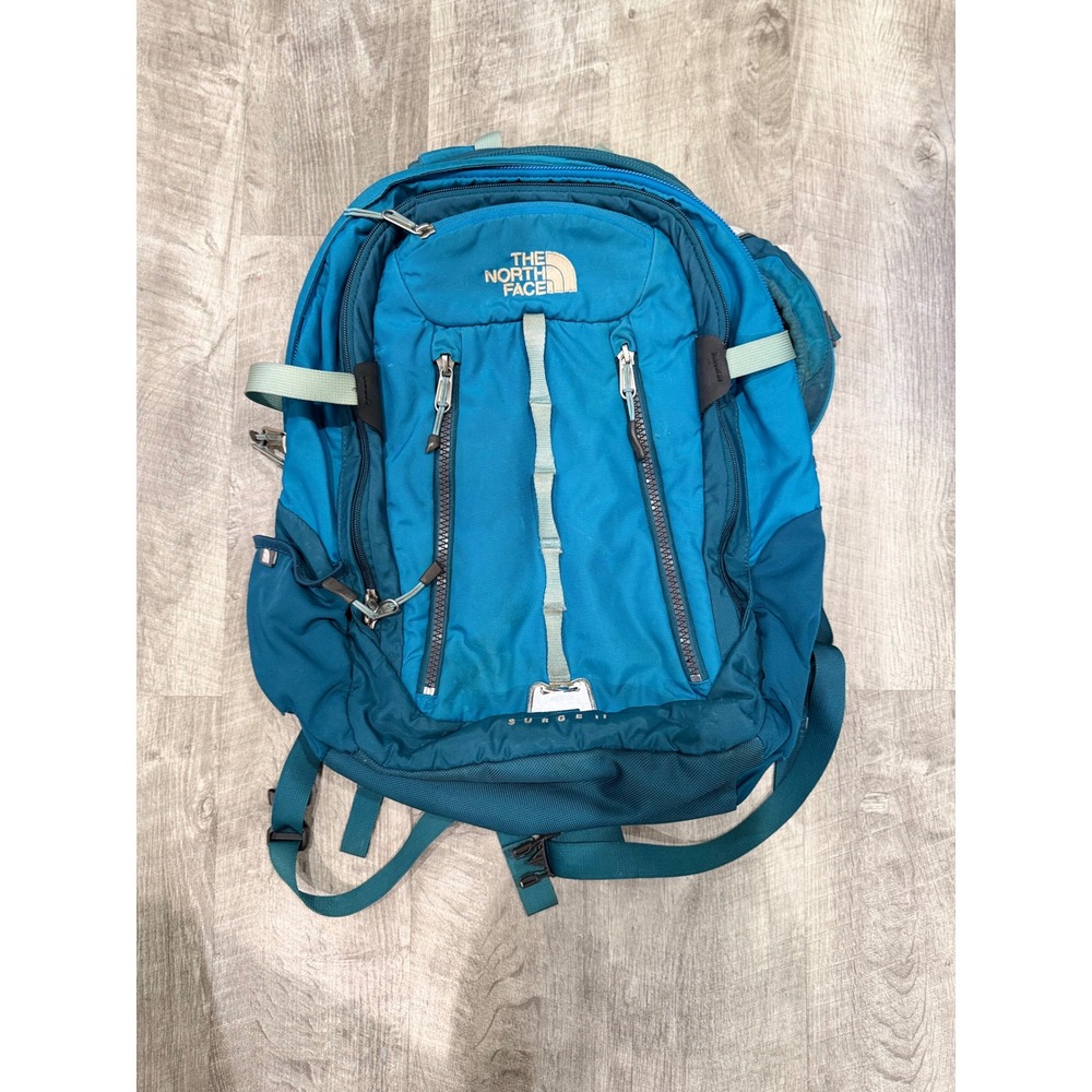 The North Face Surge II Backpack Blue Teal Laptop Travel Hiking Daypack